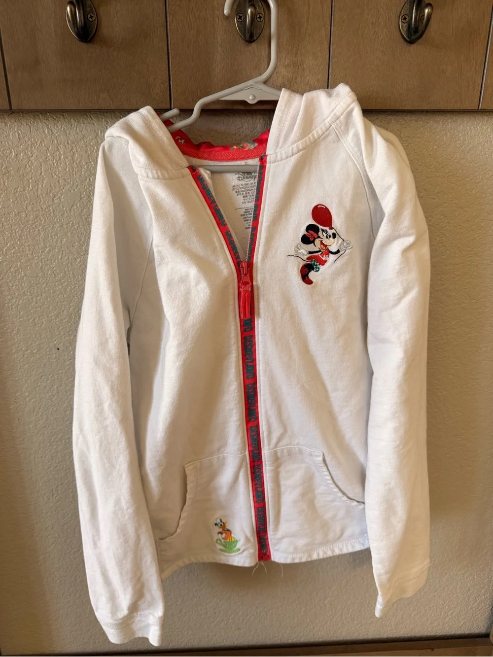 Disney White Minnie Mouse Zip Hoodie with Red Trim